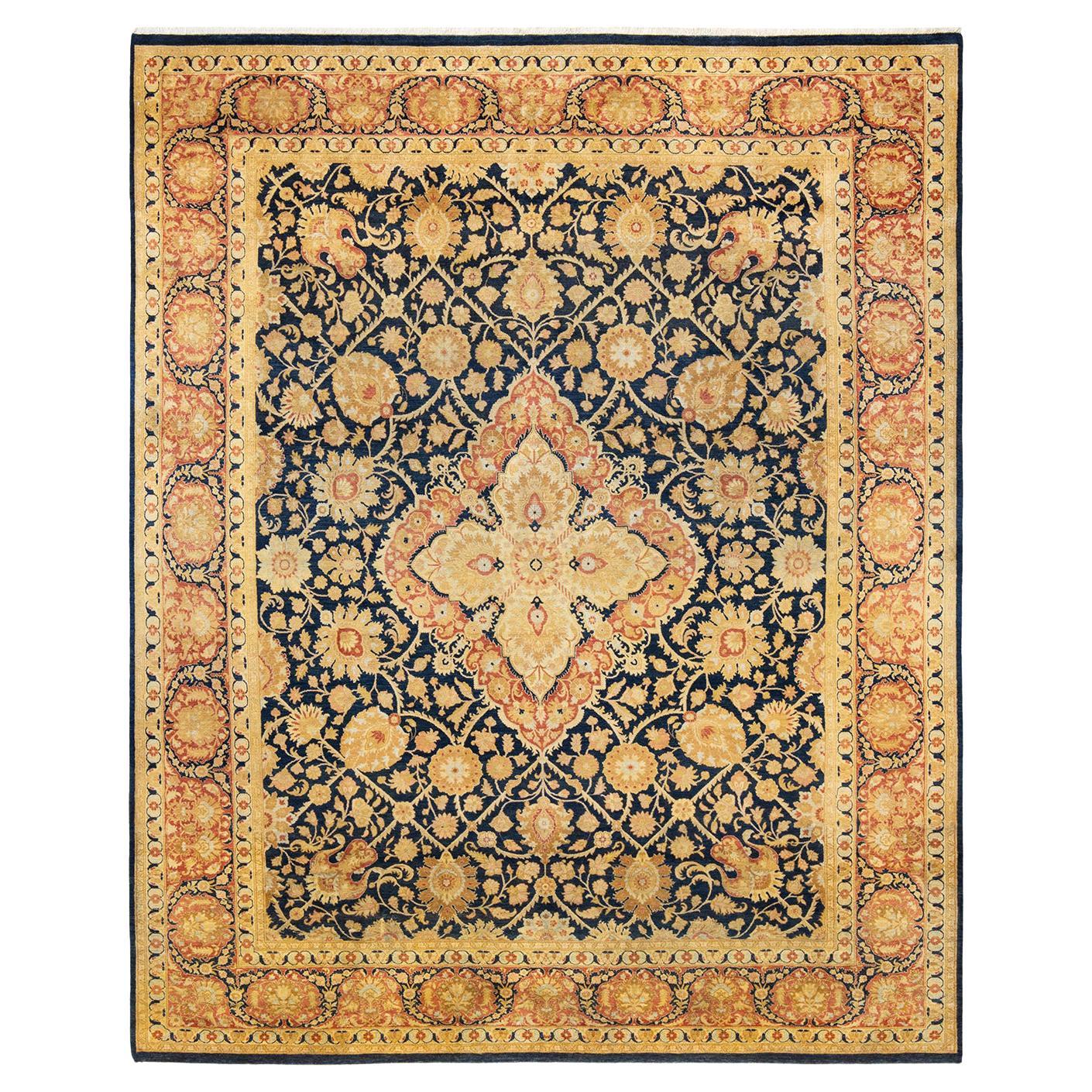 Tapis traditionnel bleu moghol unique fait main, unique en son genre