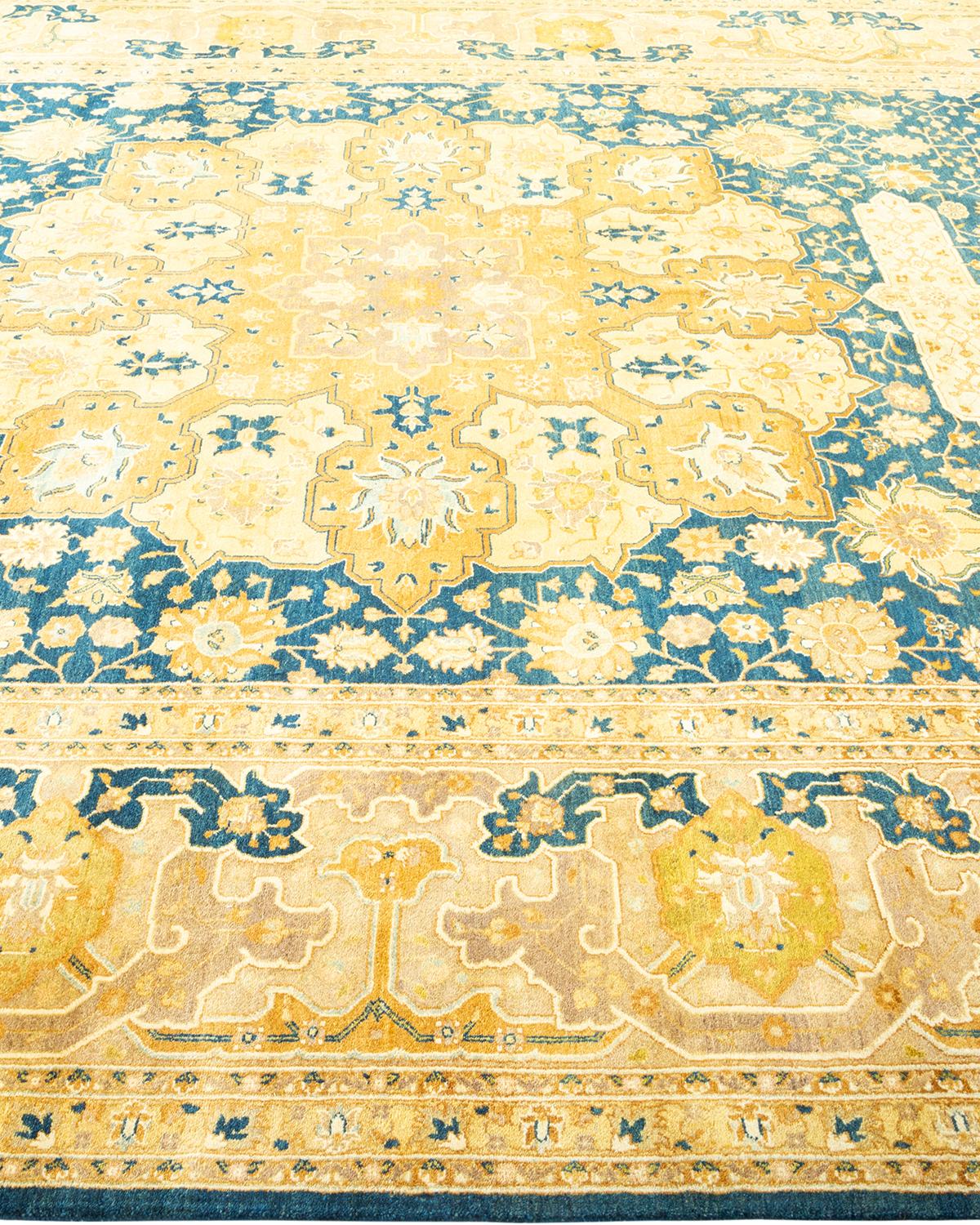One-of-a-kind Hand Made Traditional Mogul Blue Area Rug In New Condition For Sale In Norwalk, CT