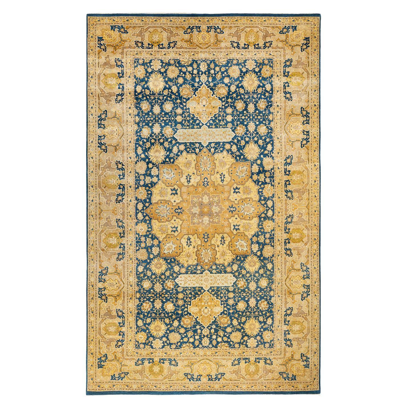 One-of-a-kind Hand Made Traditional Mogul Blue Area Rug For Sale