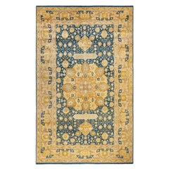 Traditioneller handgefertigter Mogul-Blauer Teppich, Unikat