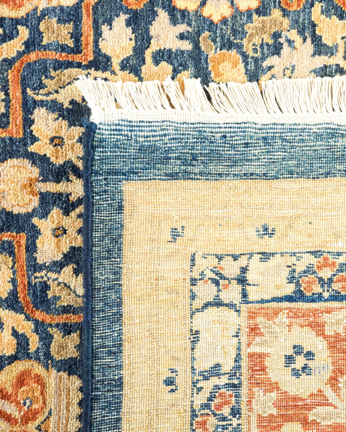 Traditioneller handgefertigter Mogul-Blauer Teppich, Unikat (Handgeknüpft) im Angebot