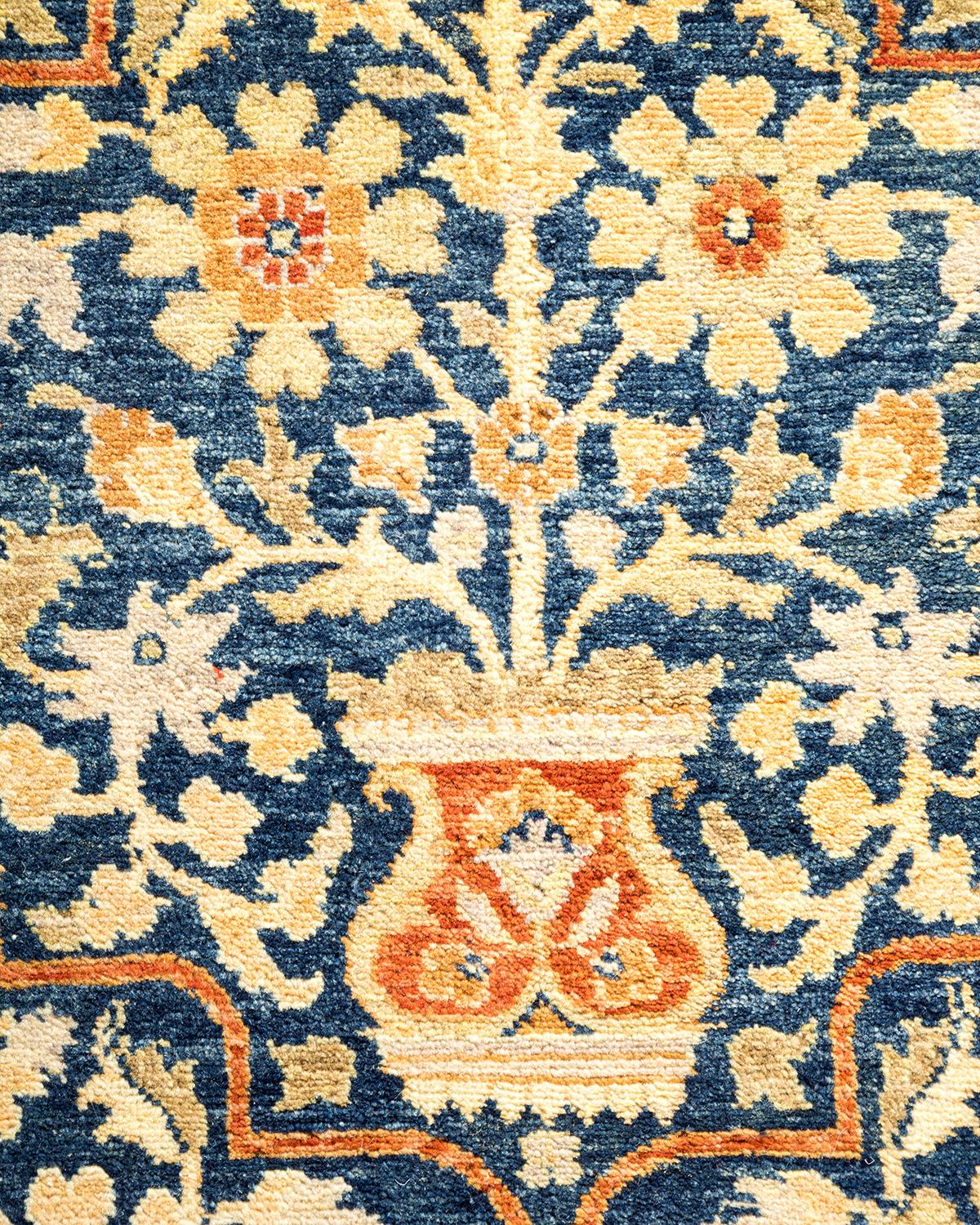 Traditioneller handgefertigter Mogul-Blauer Teppich, Unikat (21. Jahrhundert und zeitgenössisch) im Angebot
