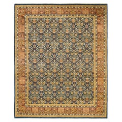 Traditioneller handgefertigter Mogul-Blauer Teppich, Unikat