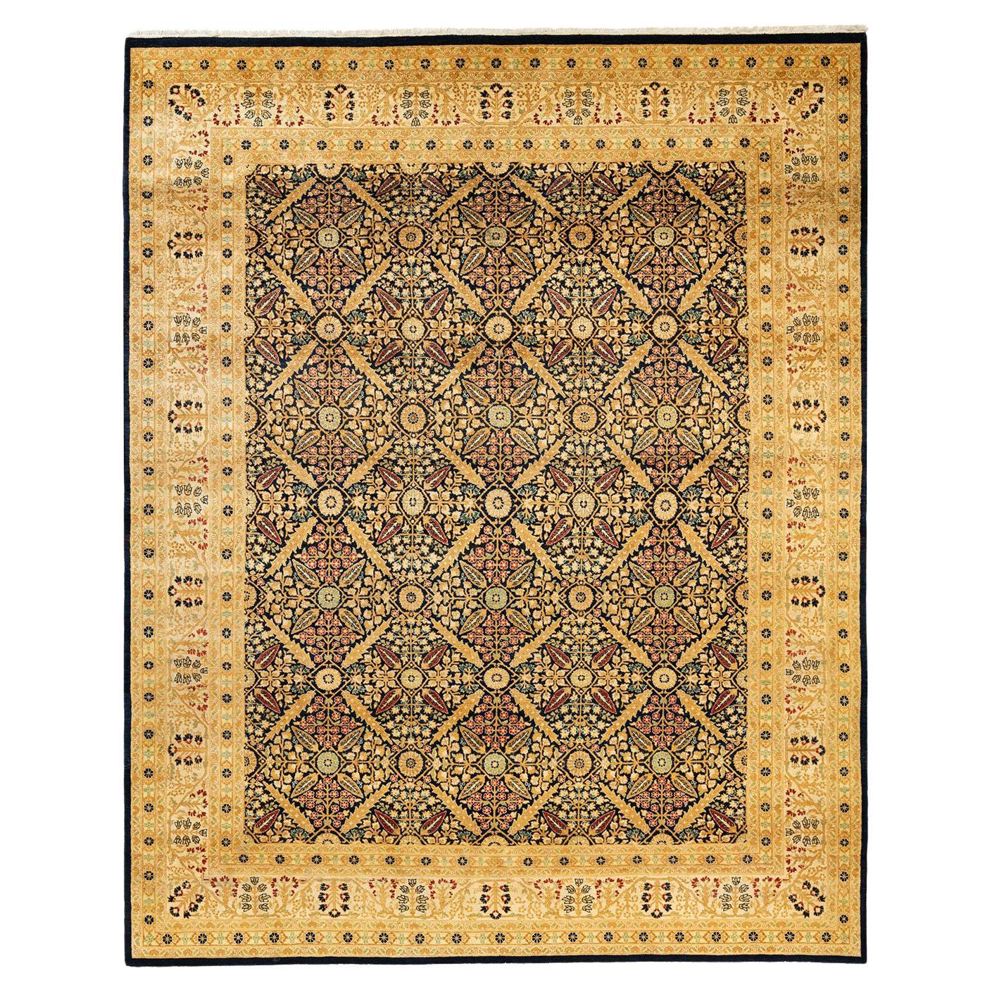 Tapis traditionnel bleu moghol unique fait main, unique en son genre