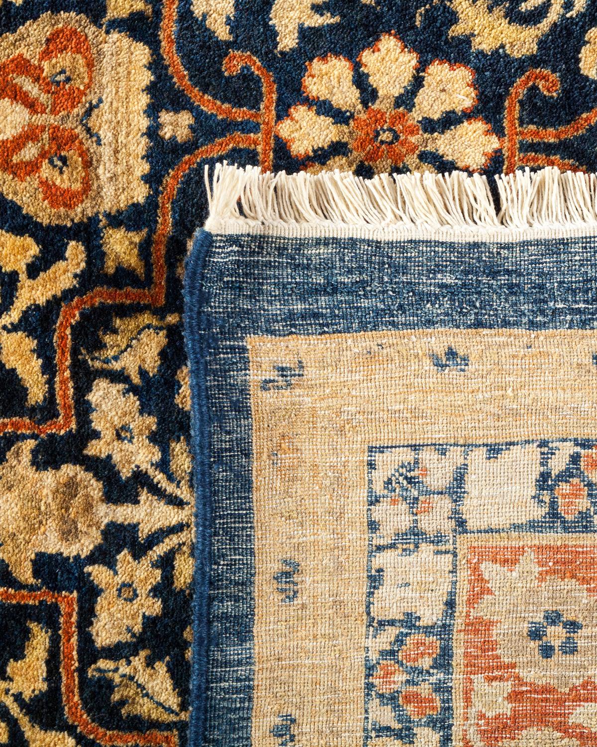 Hand-Knotted One-Of-A-Kind Hand Made Traditional Mogul Blue Area Rug For Sale