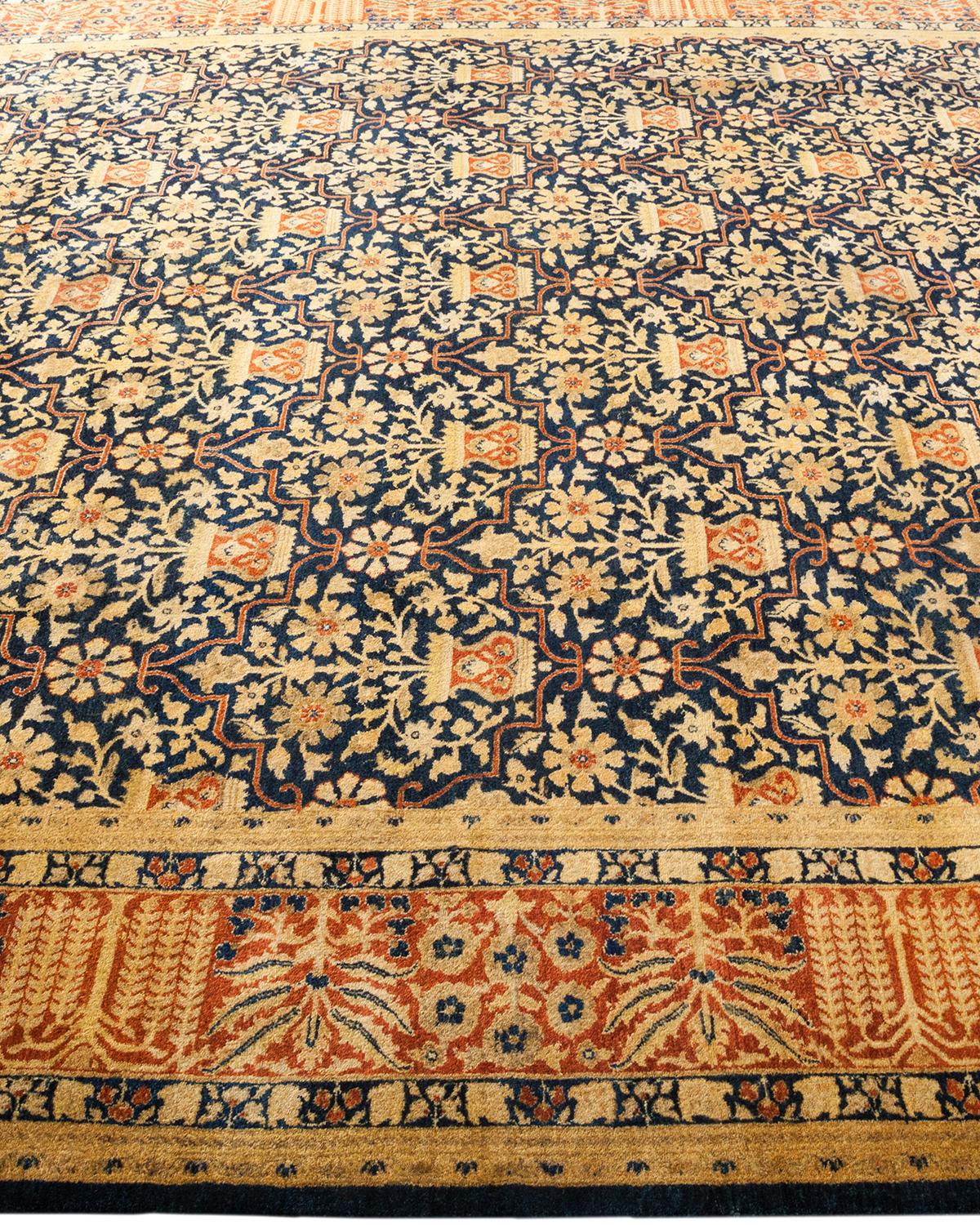One-Of-A-Kind Hand Made Traditional Mogul Blue Area Rug In New Condition For Sale In Norwalk, CT