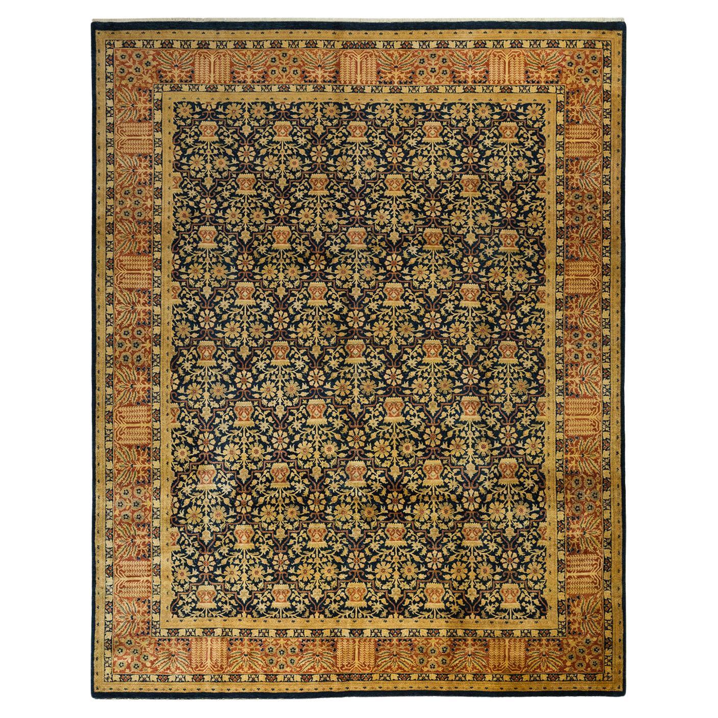 One-Of-A-Kind Hand Made Traditional Mogul Blue Area Rug For Sale