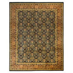 Tapis traditionnel bleu moghol unique fait main, unique en son genre