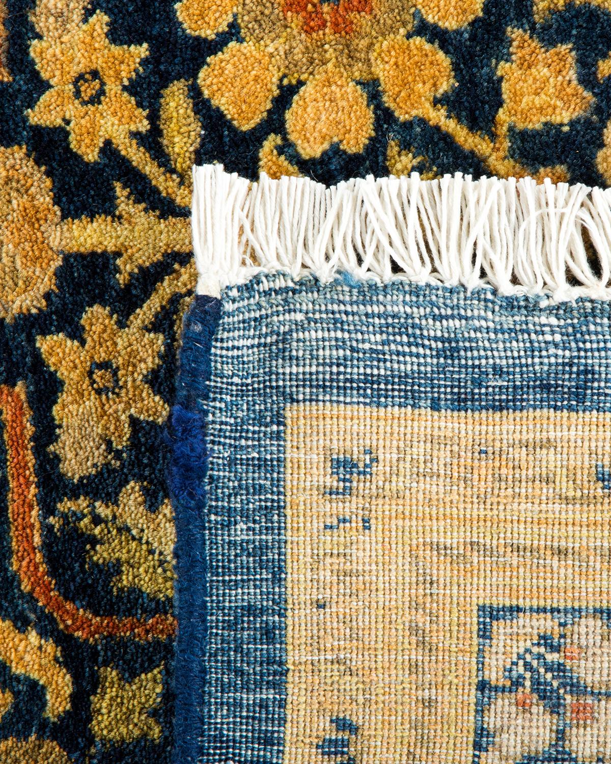 Noué à la main Tapis traditionnel Mogul bleu, unique en son genre, fait à la main en vente