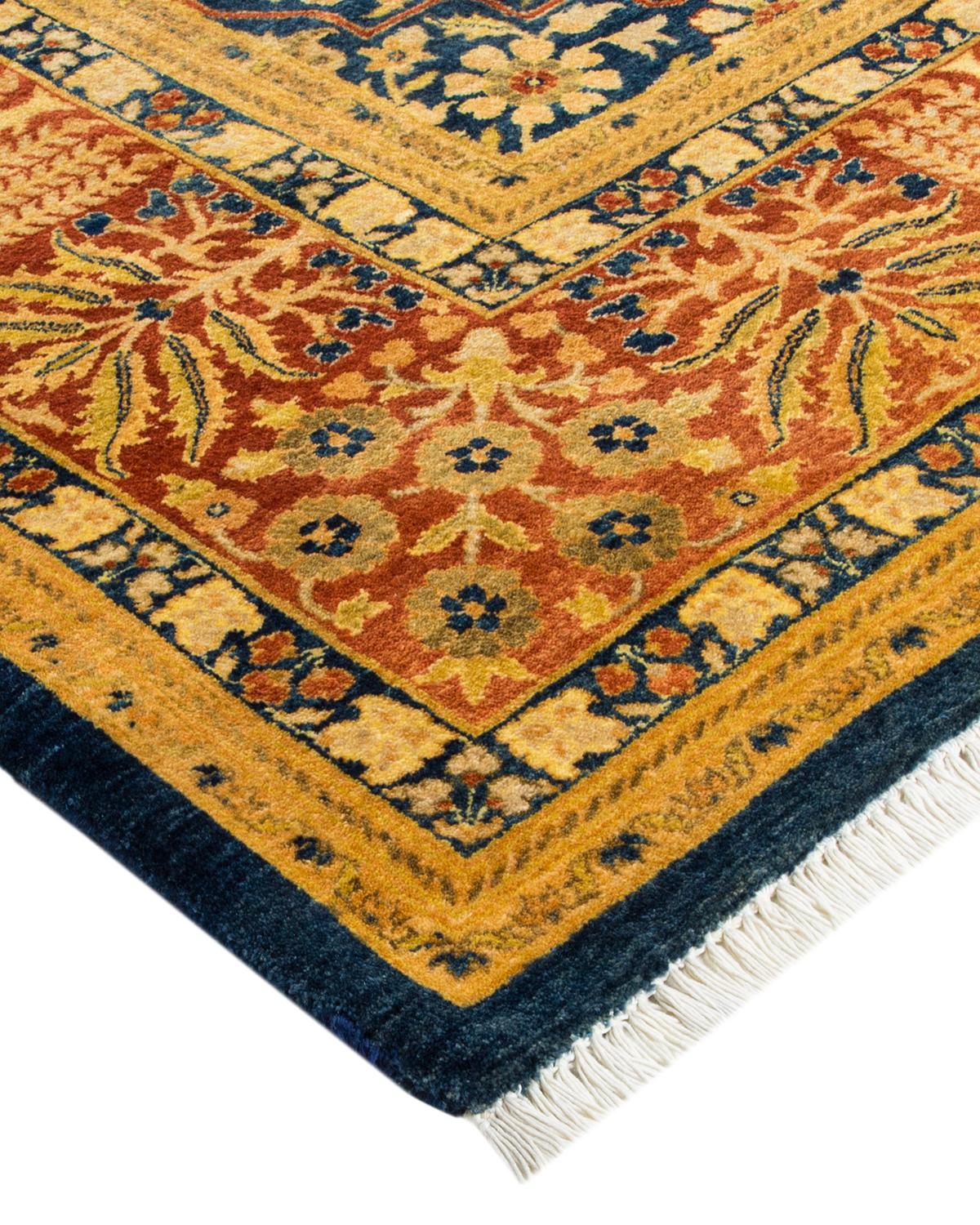 Laine Tapis traditionnel Mogul bleu, unique en son genre, fait à la main en vente