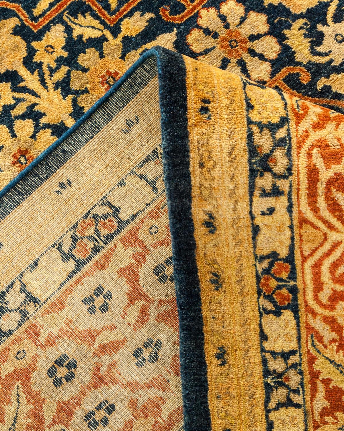 Handgefertigter, traditioneller Mogul-Blauer Teppich, Unikat (Pakistanisch) im Angebot