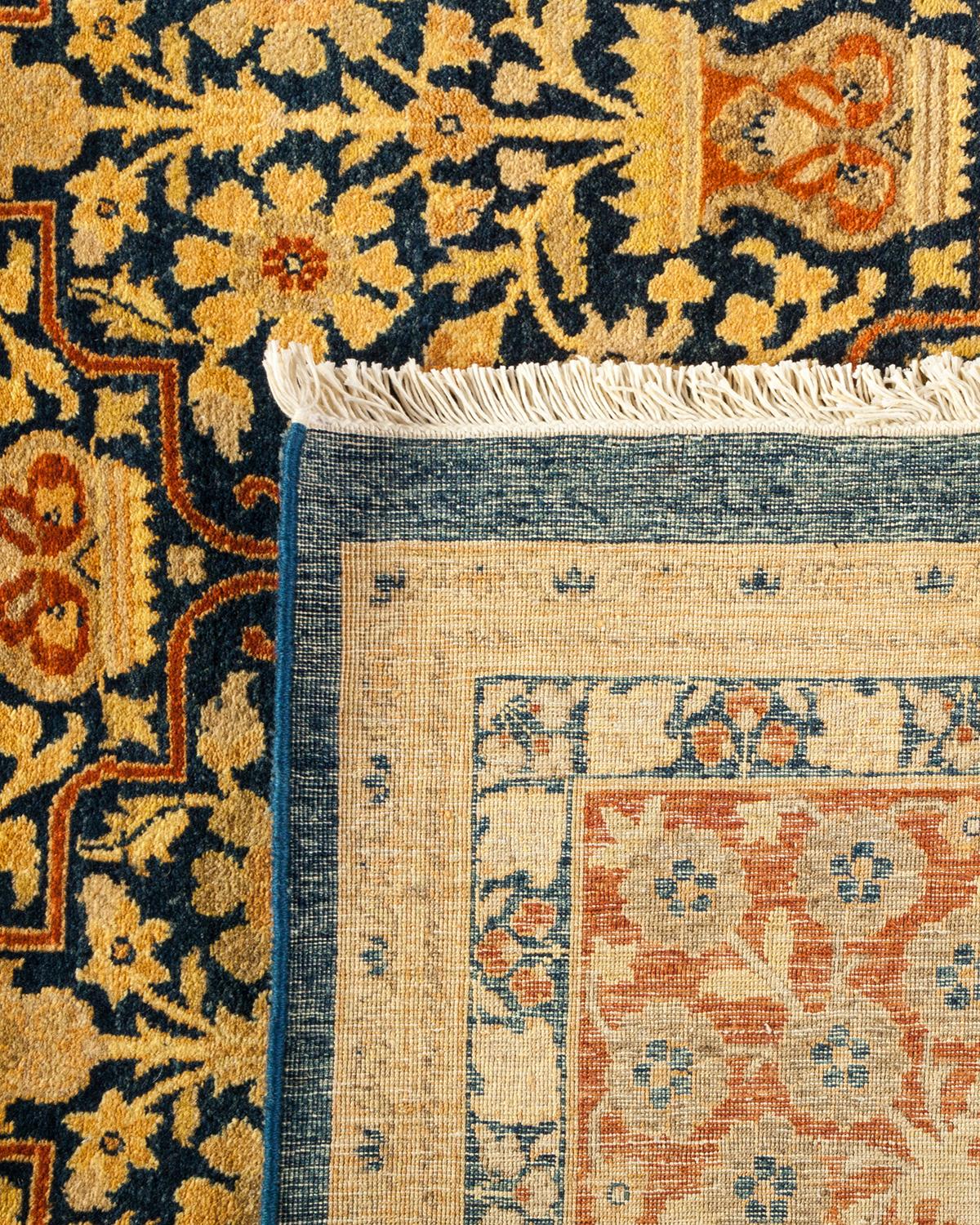 Handgefertigter, traditioneller Mogul-Blauer Teppich, Unikat (Handgeknüpft) im Angebot