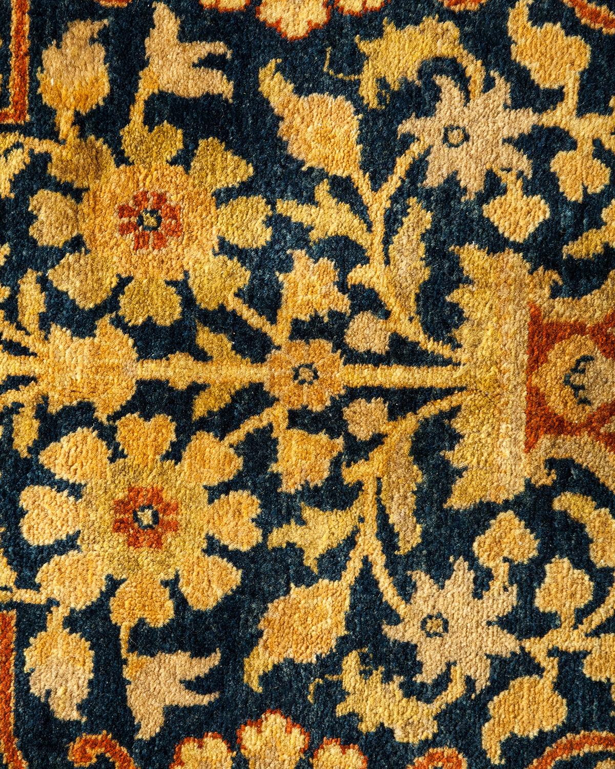 Handgefertigter, traditioneller Mogul-Blauer Teppich, Unikat (21. Jahrhundert und zeitgenössisch) im Angebot