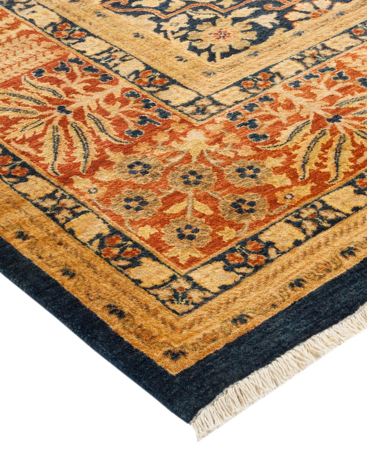 Handgefertigter, traditioneller Mogul-Blauer Teppich, Unikat (Wolle) im Angebot