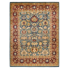 Tapis traditionnel bleu moghol unique fait main, unique en son genre