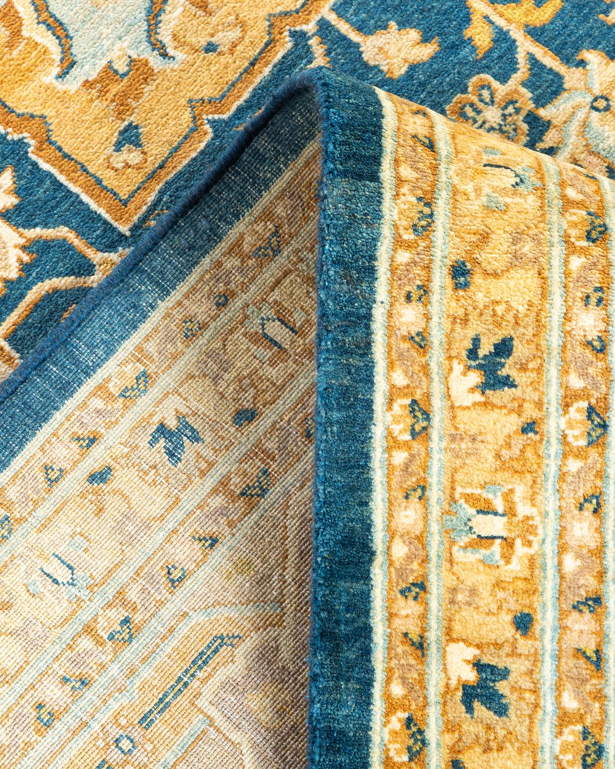 Pakistani One-of-a-kind Hand Made Traditional Mogul Blue Area Rug For Sale