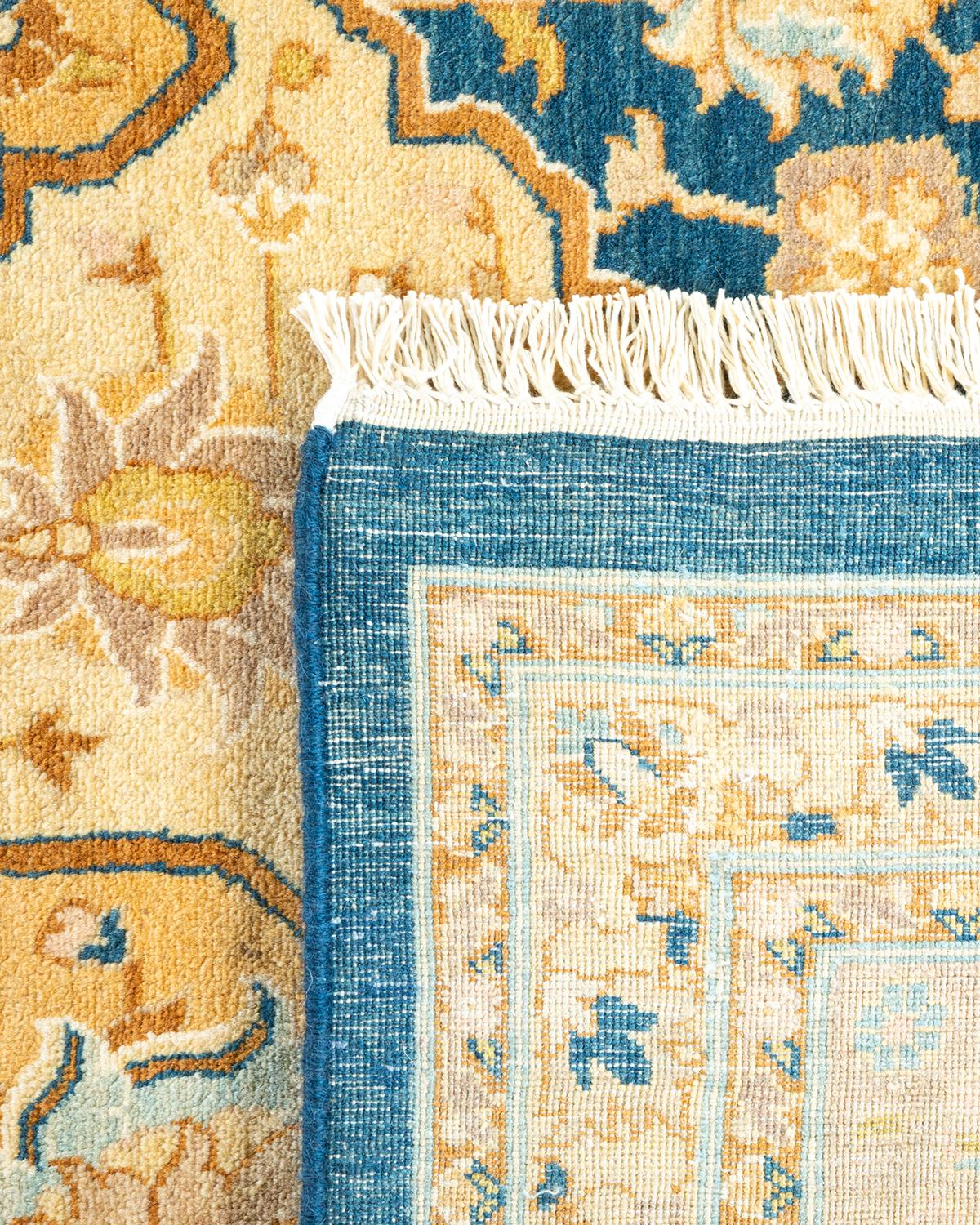 Hand-Knotted One-Of-A-Kind Hand Made Traditional Mogul Blue Area Rug For Sale