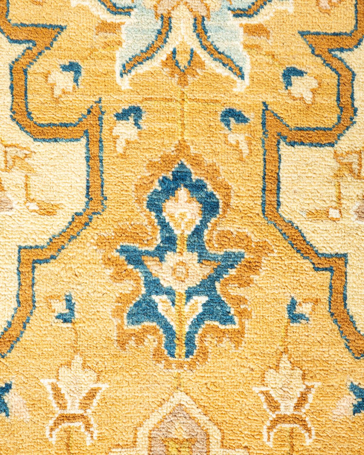 Contemporary One-Of-A-Kind Hand Made Traditional Mogul Blue Area Rug For Sale