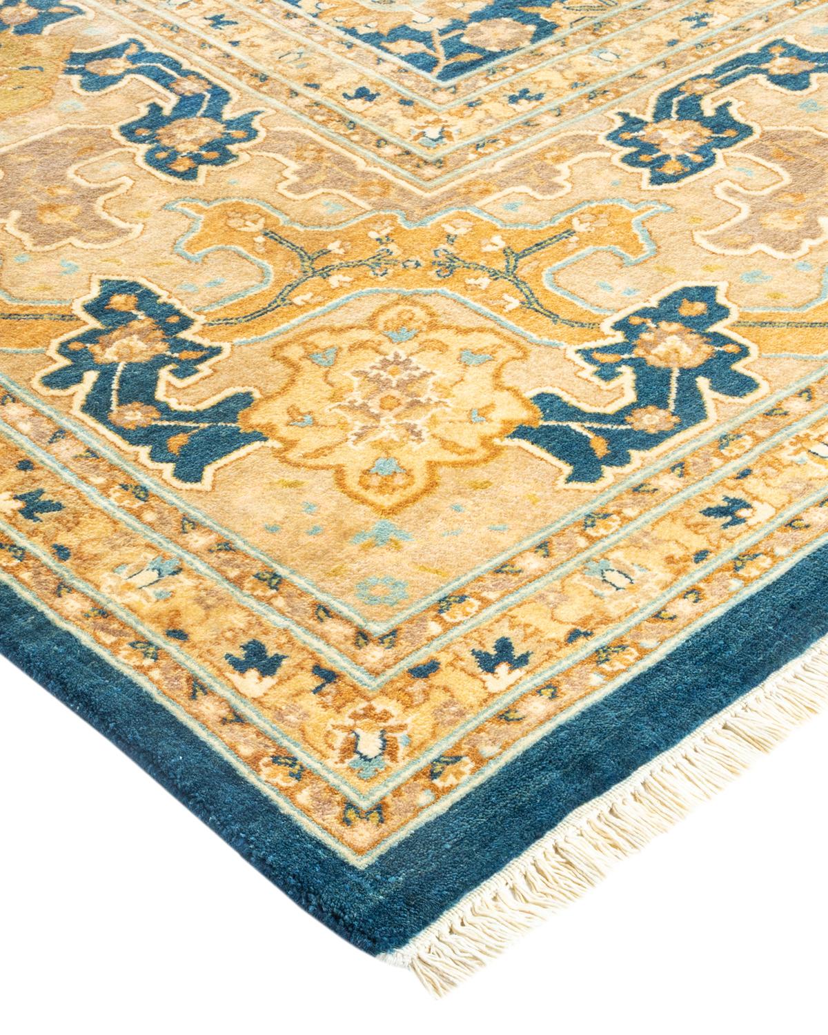 Wool One-of-a-kind Hand Made Traditional Mogul Blue Area Rug For Sale