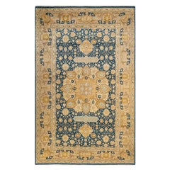 One-of-a-kind Hand Made Traditional Mogul Blue Area Rug