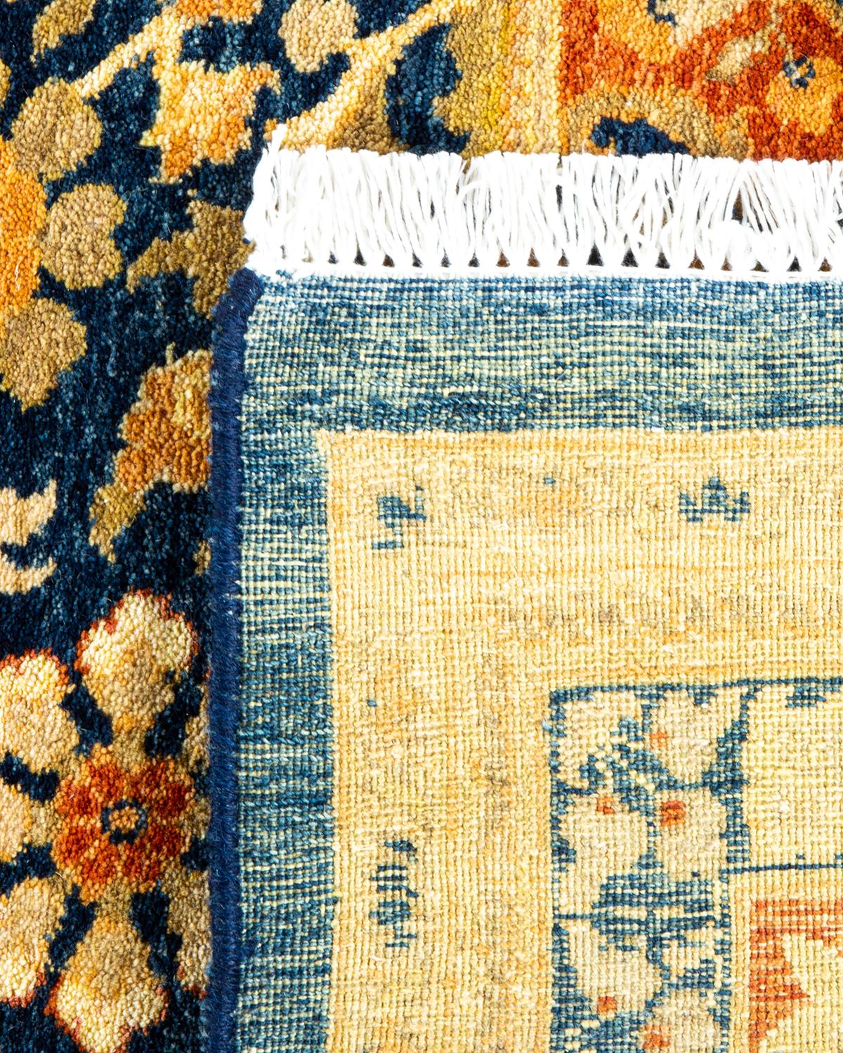 Hand-Knotted One-Of-A-Kind Hand Made Traditional Mogul Blue Area Rug For Sale