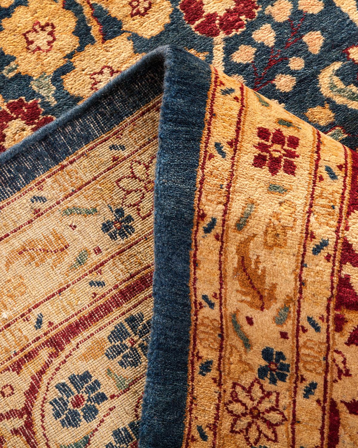 Traditioneller handgefertigter Mogul-Blauer Teppich, Unikat (Pakistanisch) im Angebot