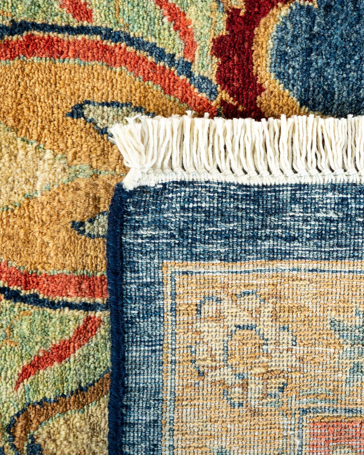 Traditioneller handgefertigter Mogul-Blauer Teppich, Unikat (Handgeknüpft) im Angebot