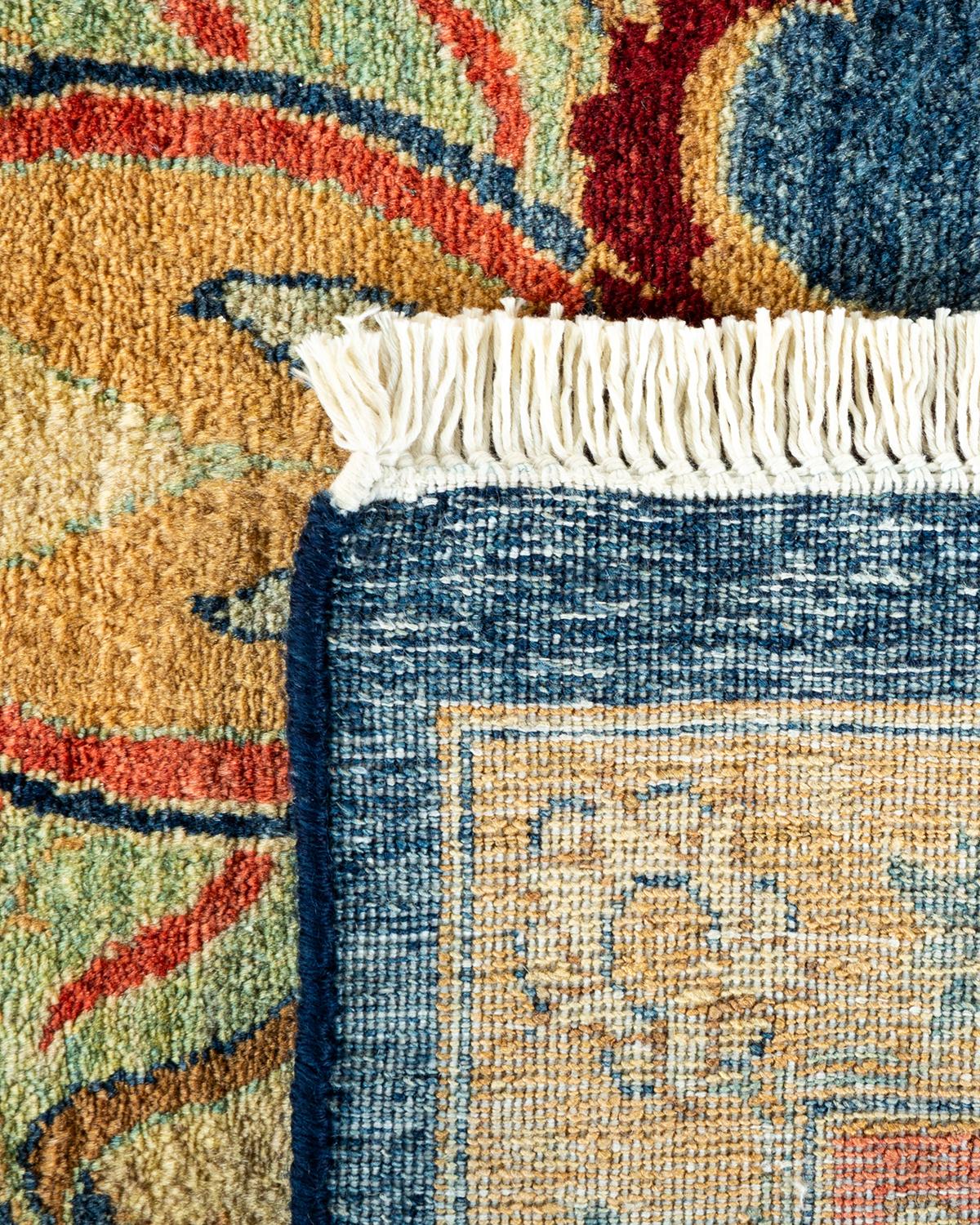 Hand-Knotted One-Of-A-Kind Hand Made Traditional Mogul Blue Area Rug For Sale