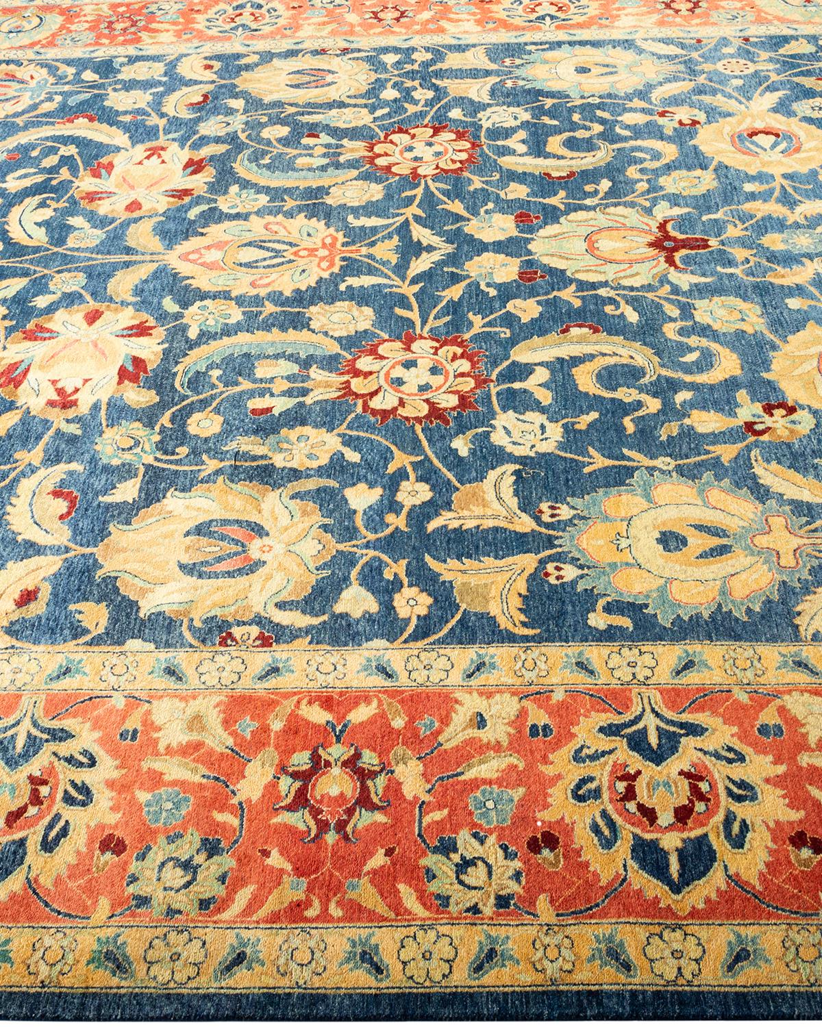 One-Of-A-Kind Hand Made Traditional Mogul Blue Area Rug In New Condition For Sale In Norwalk, CT