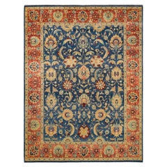 Tapis traditionnel bleu moghol unique fait main, unique en son genre