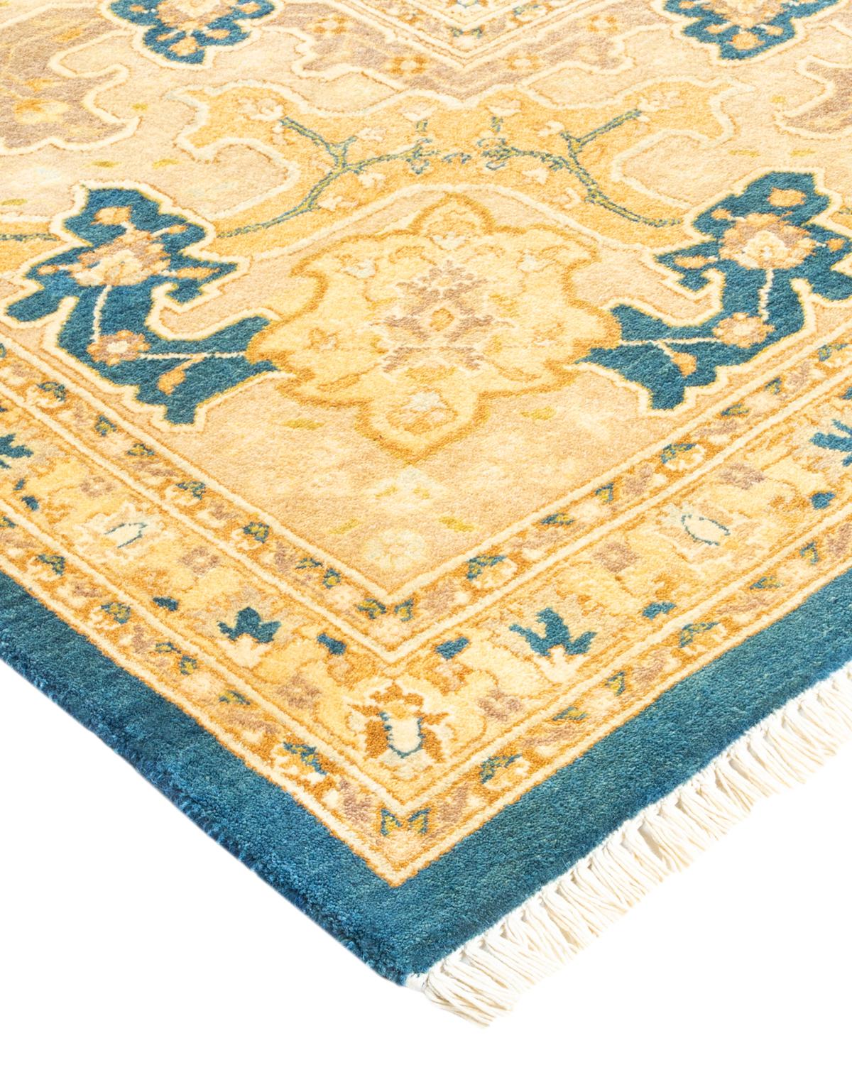 Wool One-Of-A-Kind Hand Made Traditional Mogul Blue Area Rug For Sale