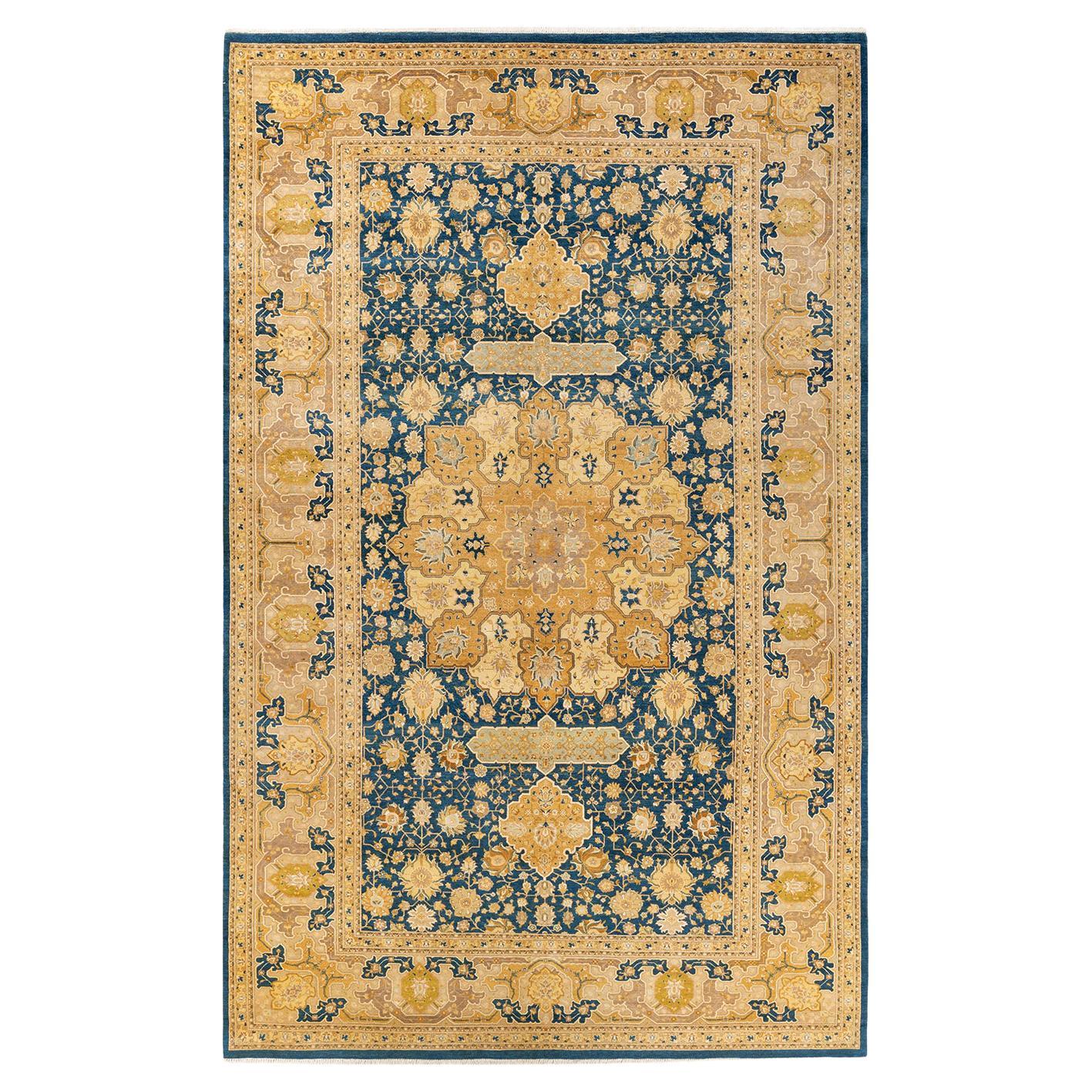 One-Of-A-Kind Hand Made Traditional Mogul Blue Area Rug