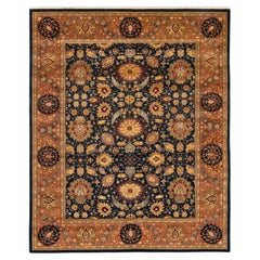 Handgefertigter, traditioneller Mogul-Blauer Teppich, Unikat