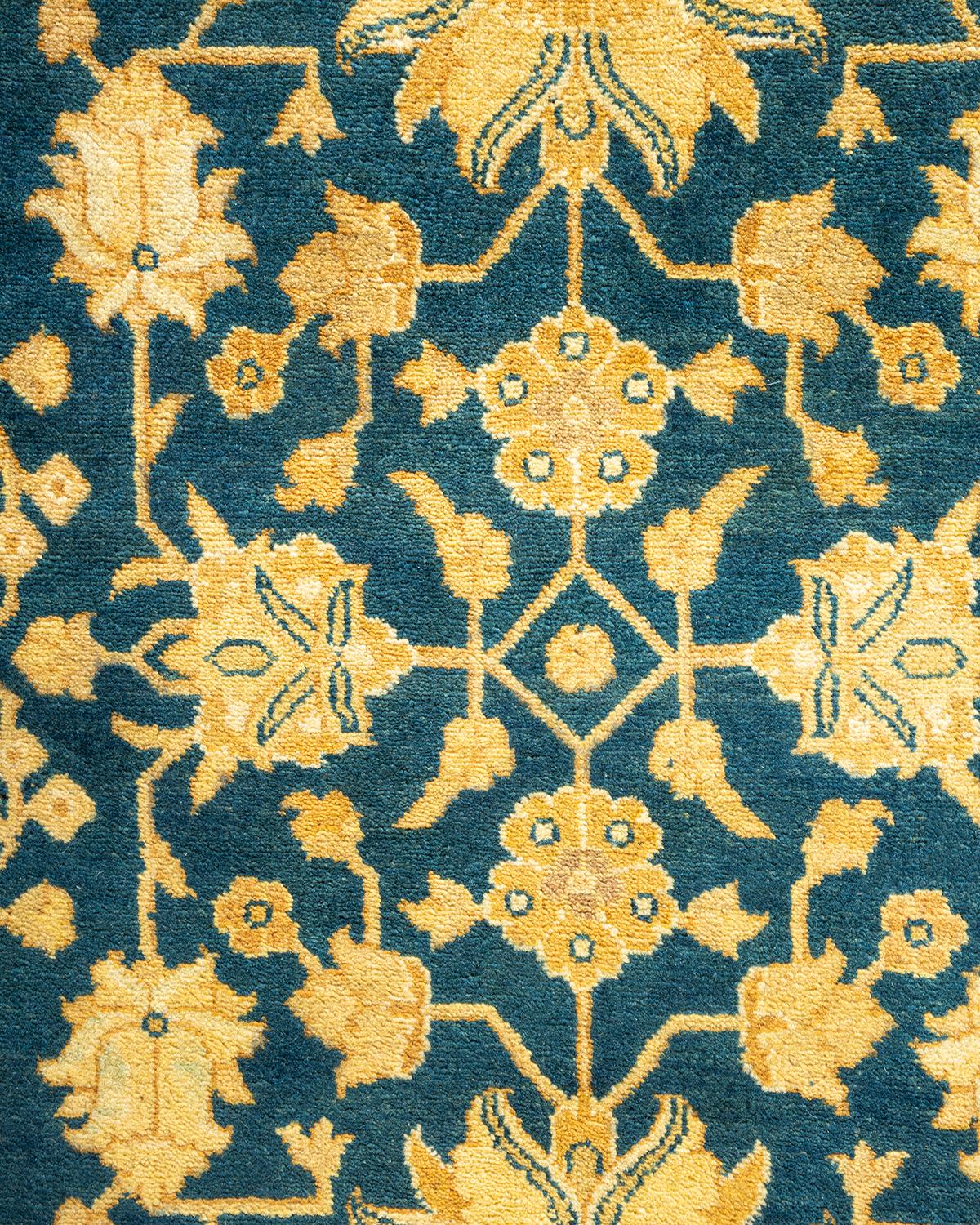 Traditioneller handgefertigter Mogul-Blauer Teppich, Unikat (21. Jahrhundert und zeitgenössisch) im Angebot