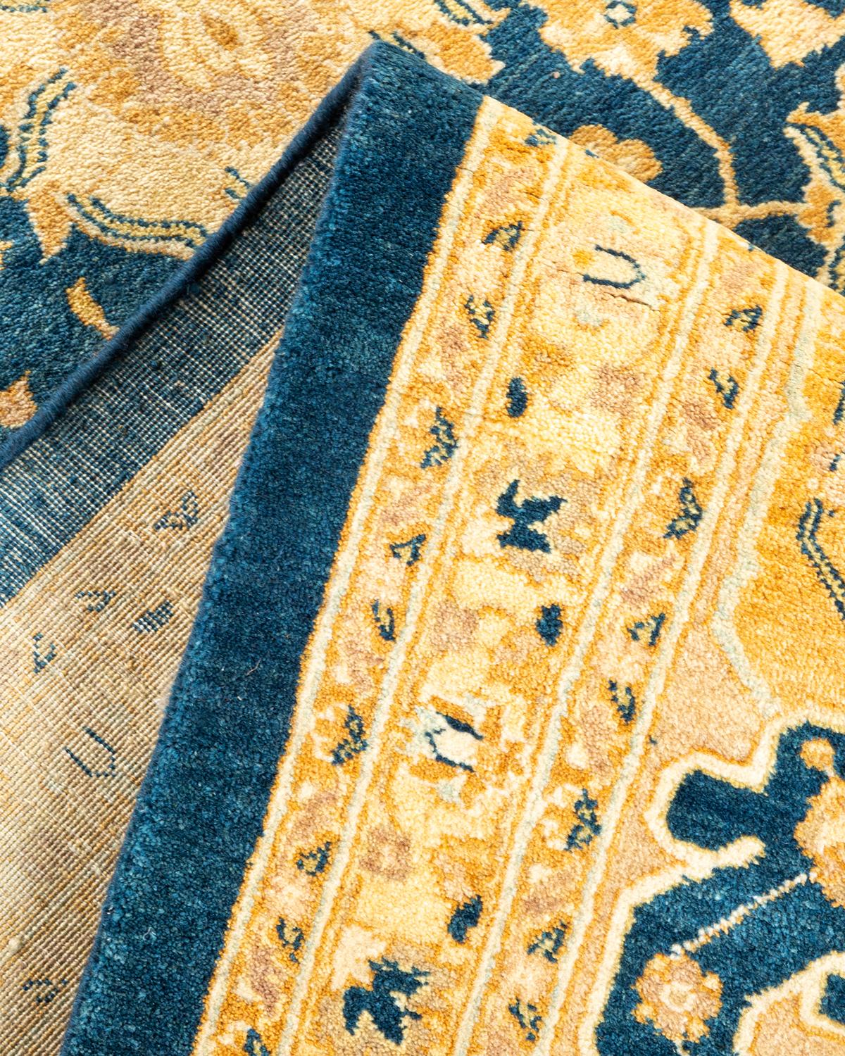 Handgefertigter, traditioneller Mogul-Blauer Teppich, Unikat (Pakistanisch) im Angebot
