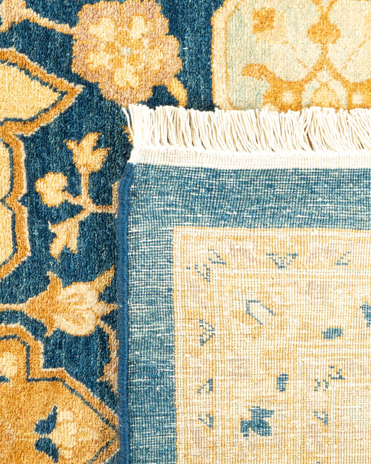 Handgefertigter, traditioneller Mogul-Blauer Teppich, Unikat (Handgeknüpft) im Angebot