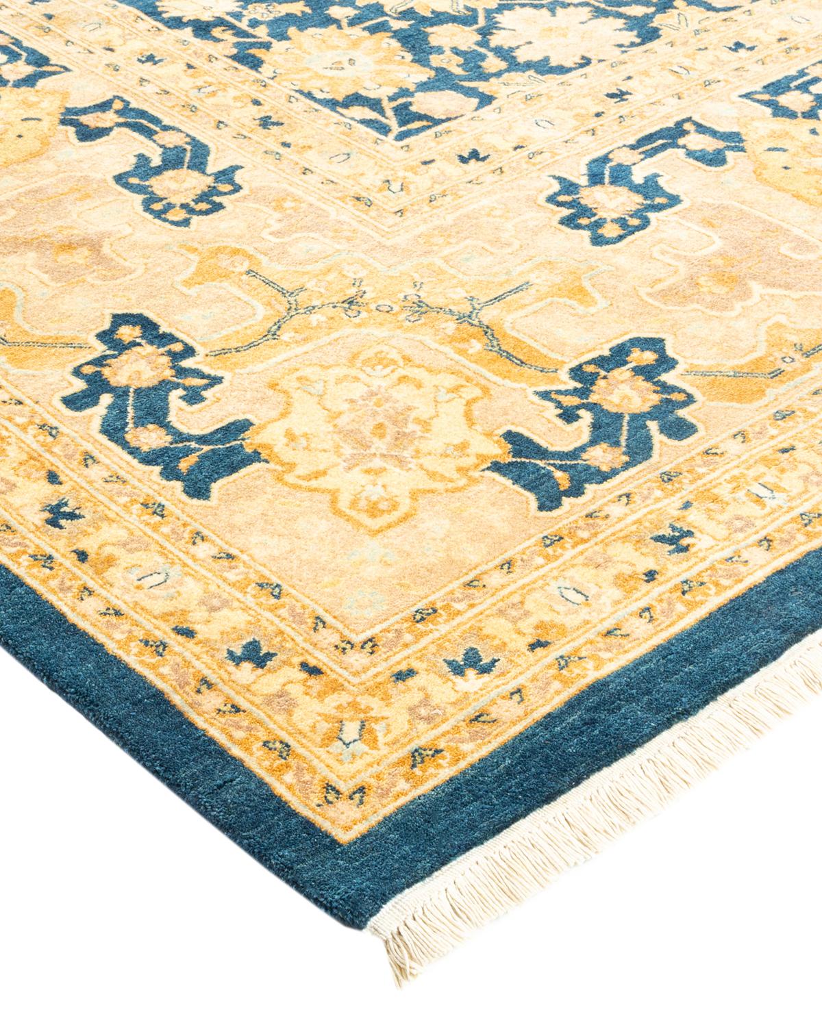 Handgefertigter, traditioneller Mogul-Blauer Teppich, Unikat (Wolle) im Angebot