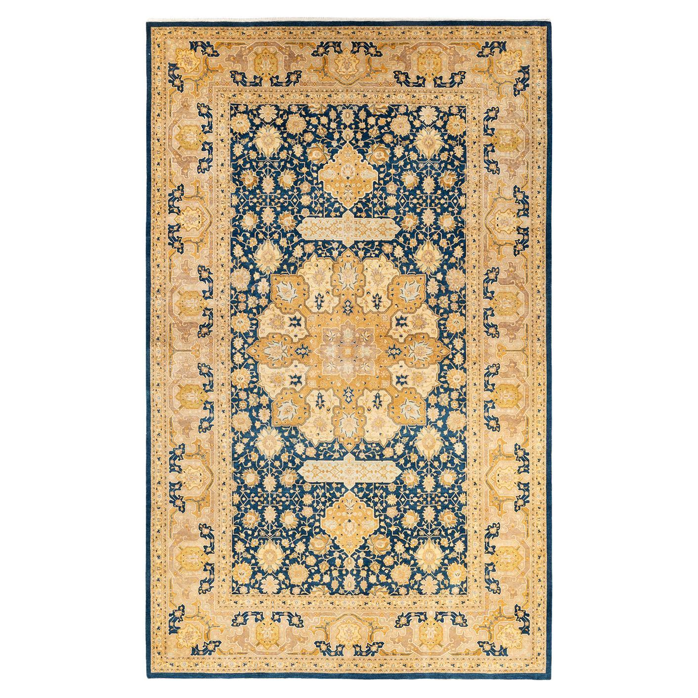 Tapis traditionnel bleu moghol unique fait main, unique en son genre