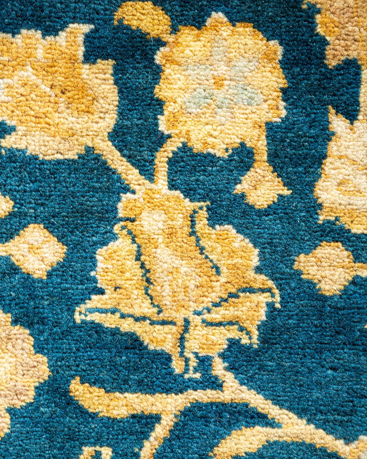 Traditioneller handgefertigter Mogul-Blauer Teppich, Unikat (21. Jahrhundert und zeitgenössisch) im Angebot