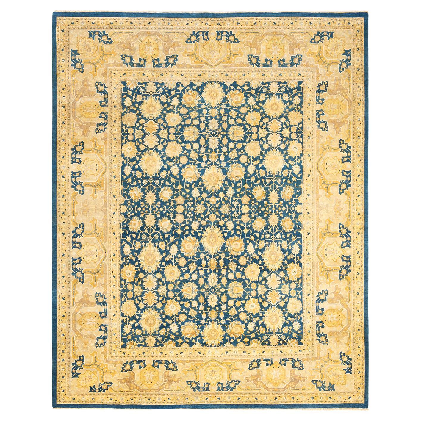 One-of-a-Kind Hand Made Traditional Mogul Blue Area Rug