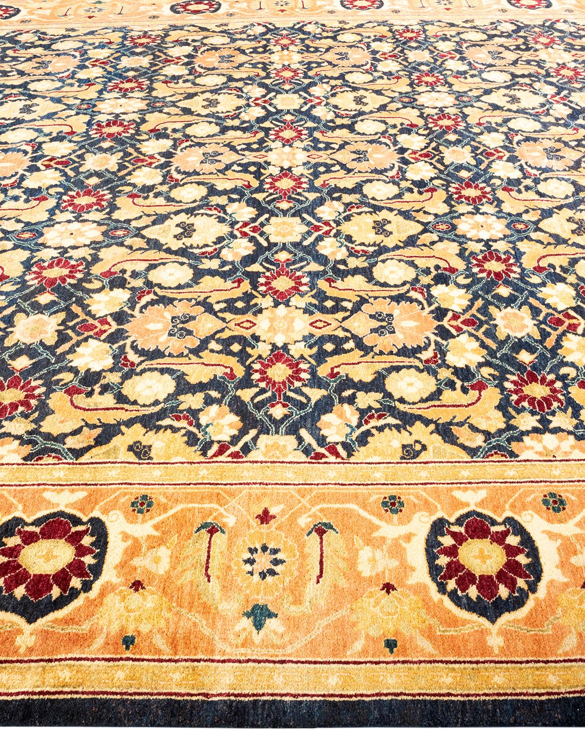 Contemporary One-of-a-Kind Hand Made Traditional Mogul Light Blue Area Rug For Sale