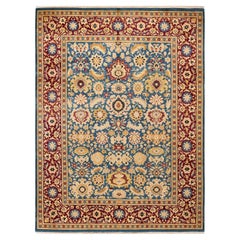 Tapis traditionnel Mogul bleu, unique en son genre, fait à la main