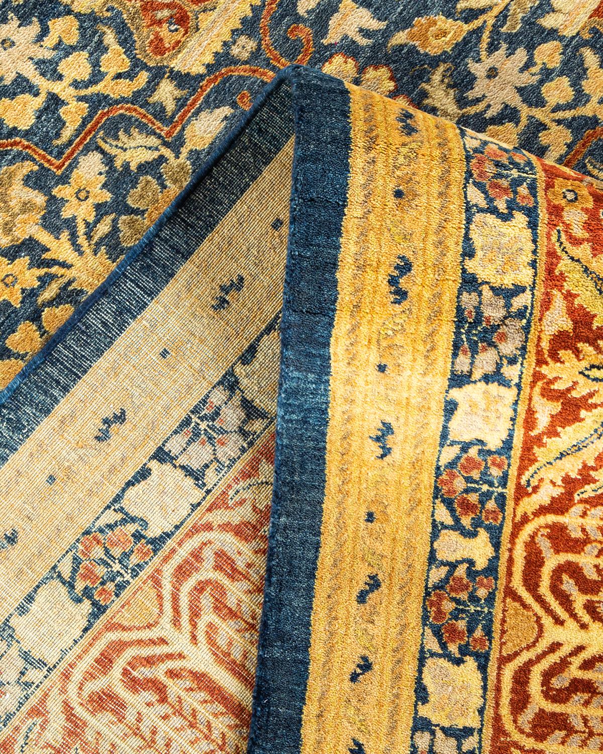 Pakistani One-Of-A-Kind Hand Made Traditional Mogul Blue Area Rug For Sale
