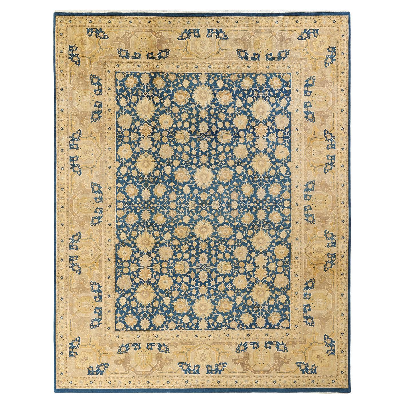 One-of-a-Kind Hand Made Traditional Mogul Blue Area Rug