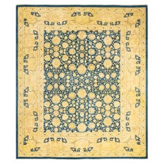 One-of-a-Kind Hand Made Traditional Mogul Blue Area Rug