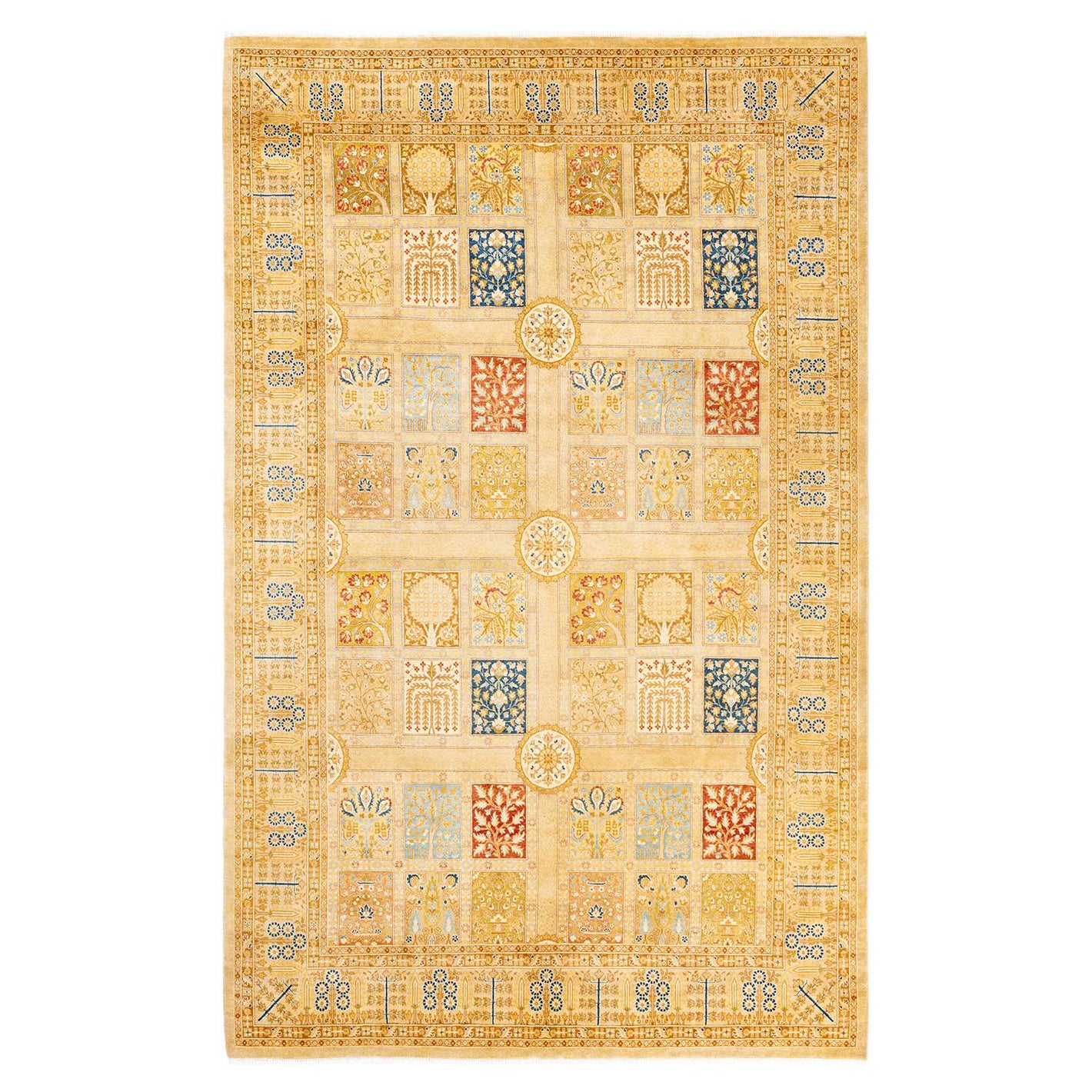 One-Of-A-Kind Hand Made Traditional Mogul Blue Area Rug For Sale