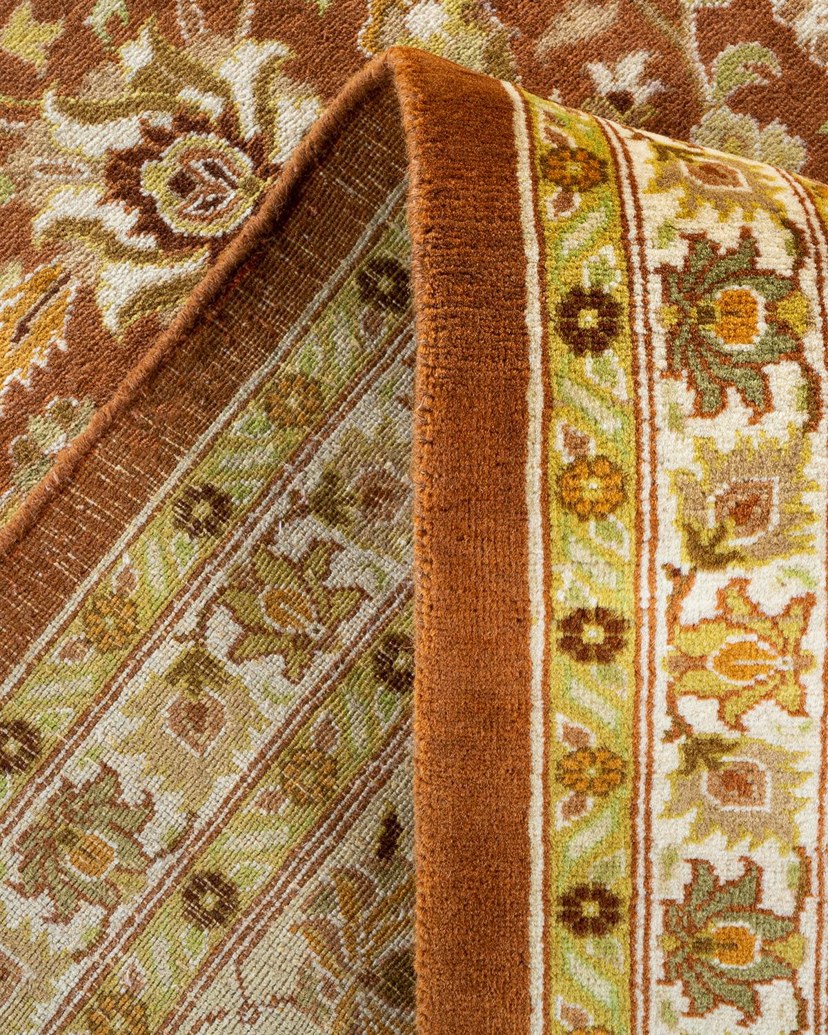 Pakistani One-of-a-Kind Hand Made Traditional Mogul Brown Area Rug For Sale