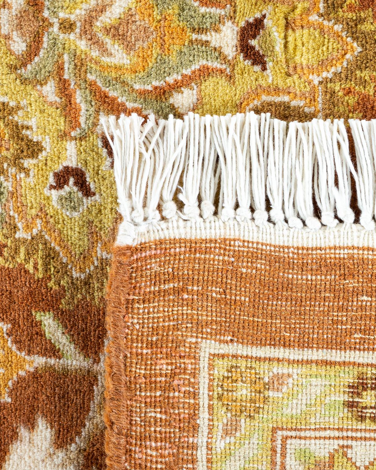 Hand-Knotted One-of-a-Kind Hand Made Traditional Mogul Brown Area Rug For Sale