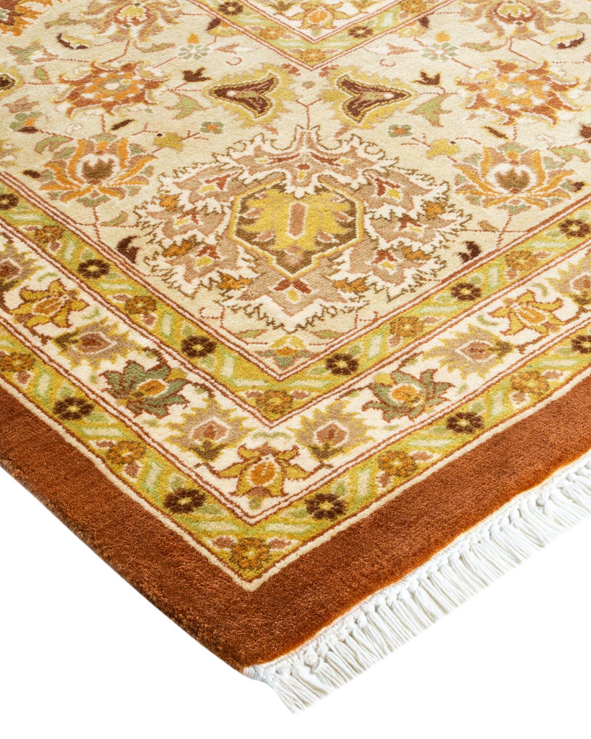Wool One-of-a-Kind Hand Made Traditional Mogul Brown Area Rug For Sale