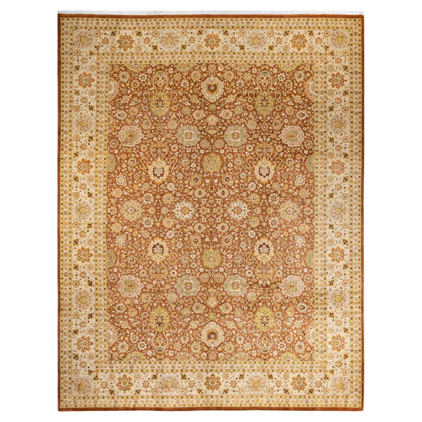 One-of-a-Kind Hand Made Traditional Mogul Brown Area Rug For Sale
